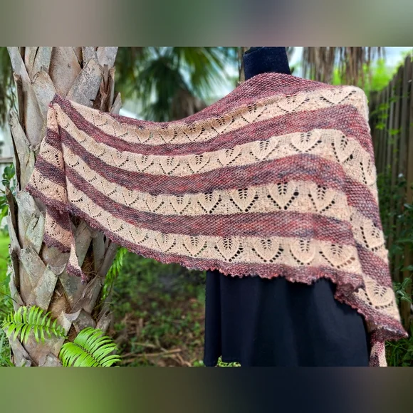 Hand Crafted OOAK Desiner Boho Scarf Lace Stripes in Natural Brown Beige Colors